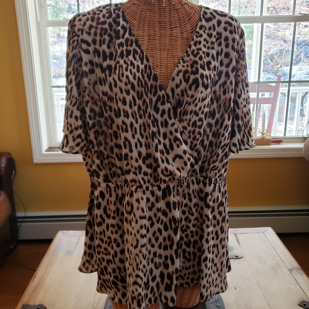 NWT Plus Size Faux Wrap Blouse Leopard Print